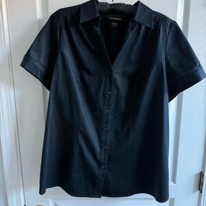 Lane Bryant Short Sleeve Collar V-neck Button Down Black Blouse Shirt Top Sz 18